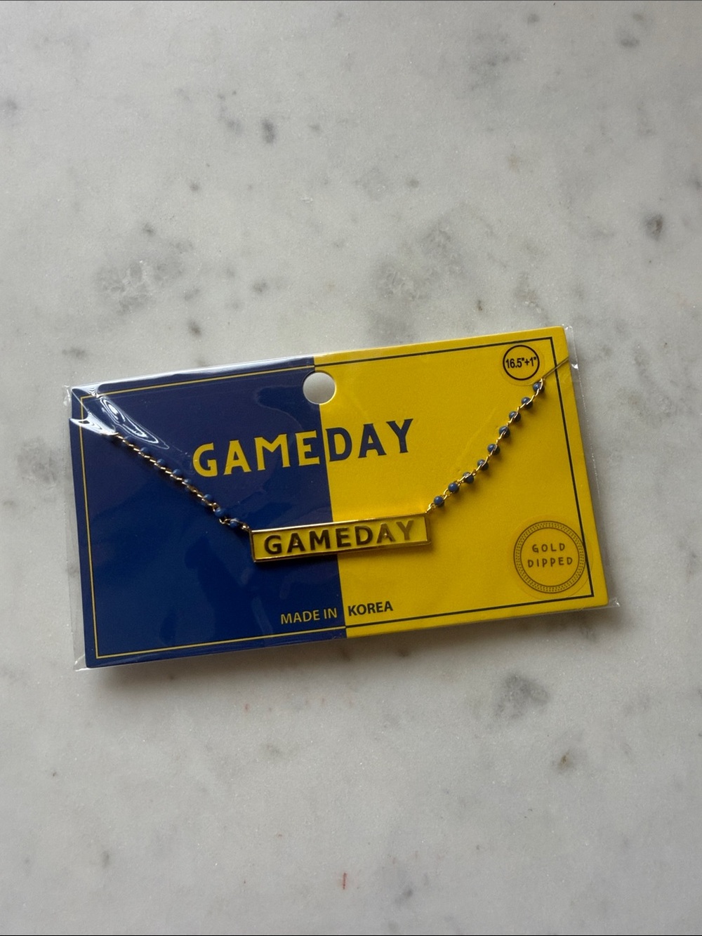 Gameday Gold-Dipped Bar Necklace in Blue and Yellow